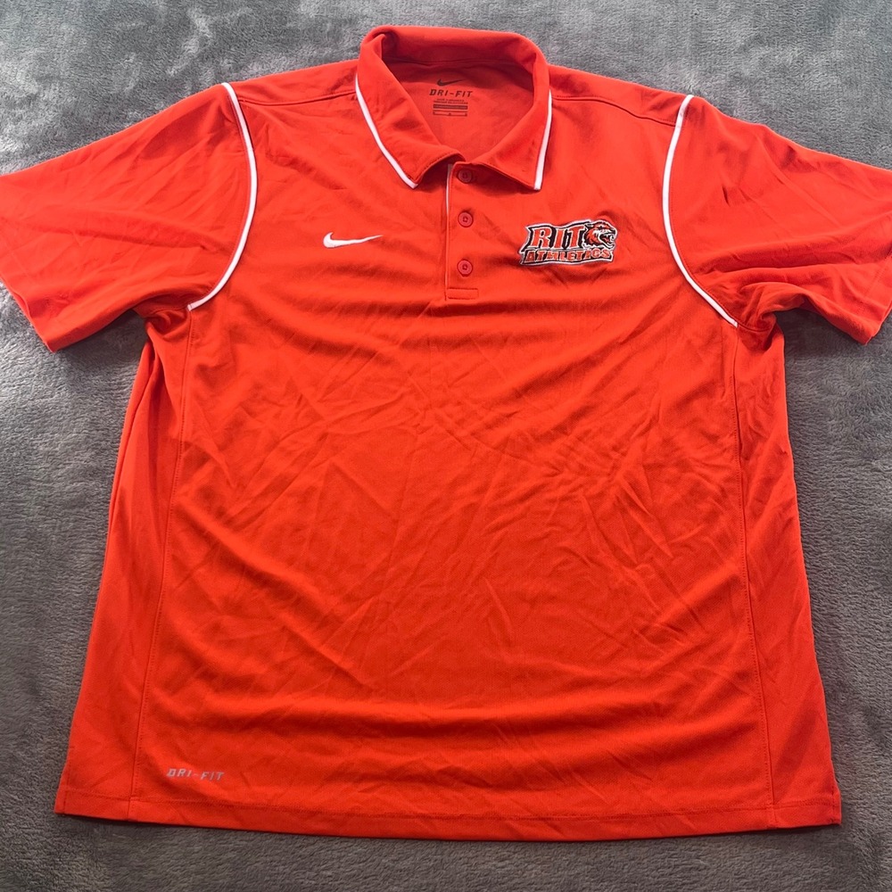 Nike Dri-FIT RIT Athletics Tigers Polo Shirt Mens Medium Orange Short Sleeve